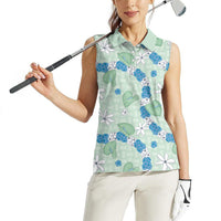 Hawaii Anthurium Tiare Pikake Lei Women Sleeveless Polo Shirt Omaomao Lauhala Art Pattern