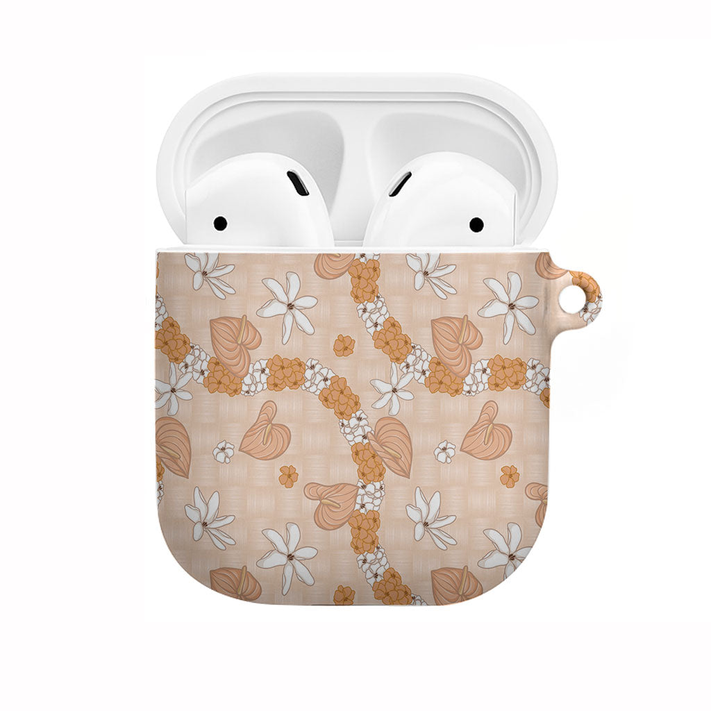 Hawaii Anthurium Tiare Pikake Lei AirPods Case Alani Lauhala Art Pattern