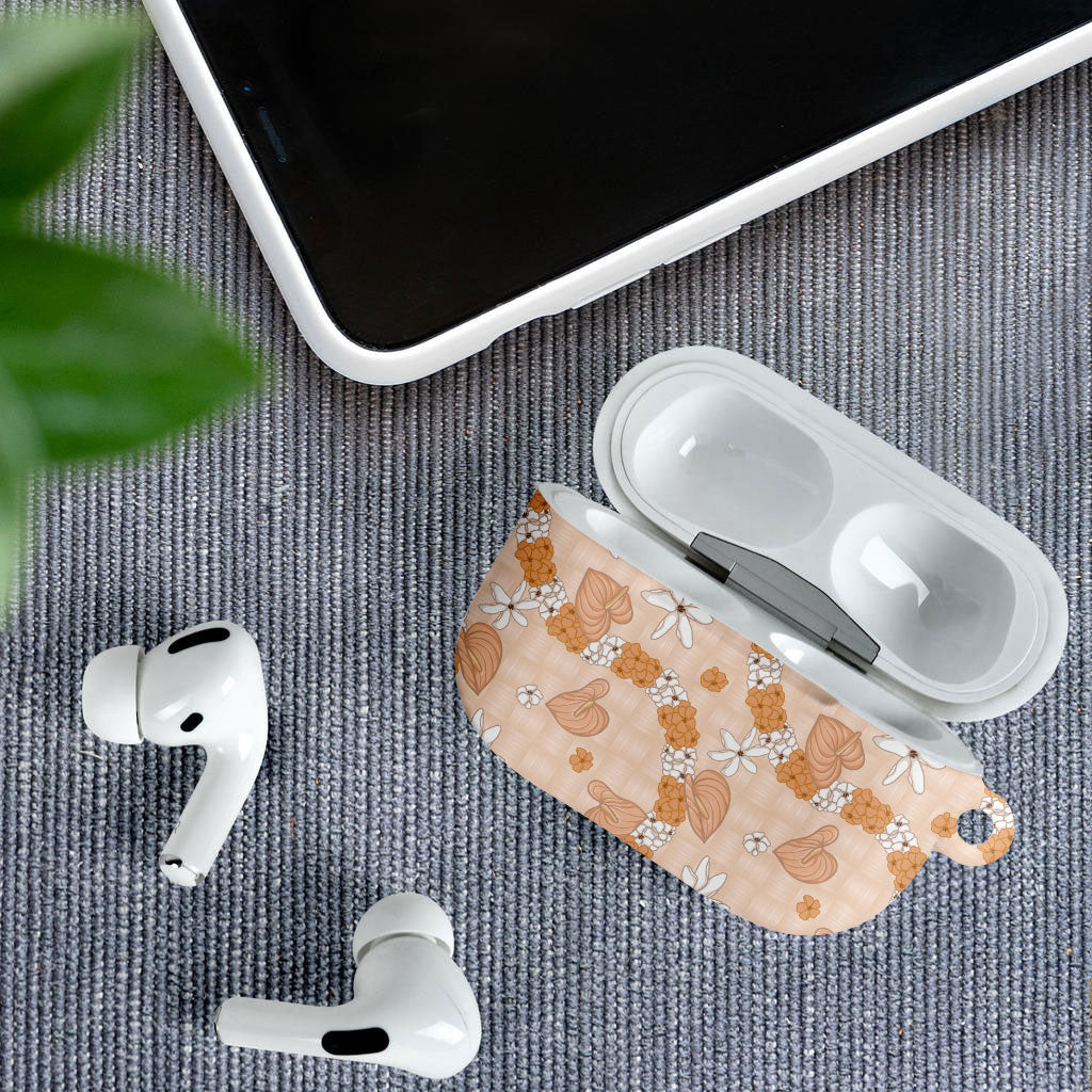 Hawaii Anthurium Tiare Pikake Lei AirPods Case Alani Lauhala Art Pattern
