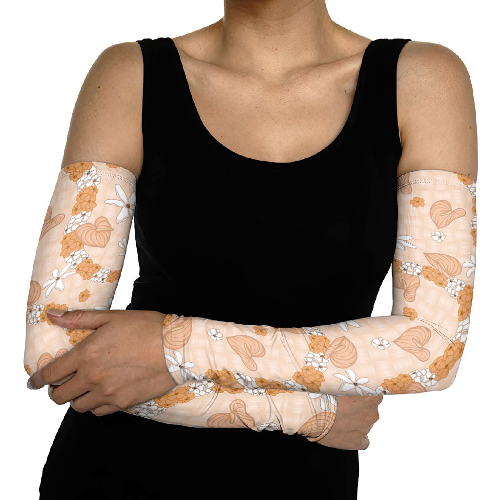 Hawaii Anthurium Tiare Pikake Lei Arm Sleeves Alani Lauhala Art Pattern