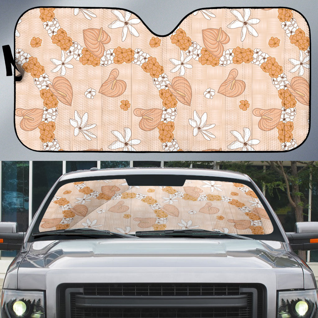 Hawaii Anthurium Tiare Pikake Lei Auto Sun Shade Alani Lauhala Art Pattern