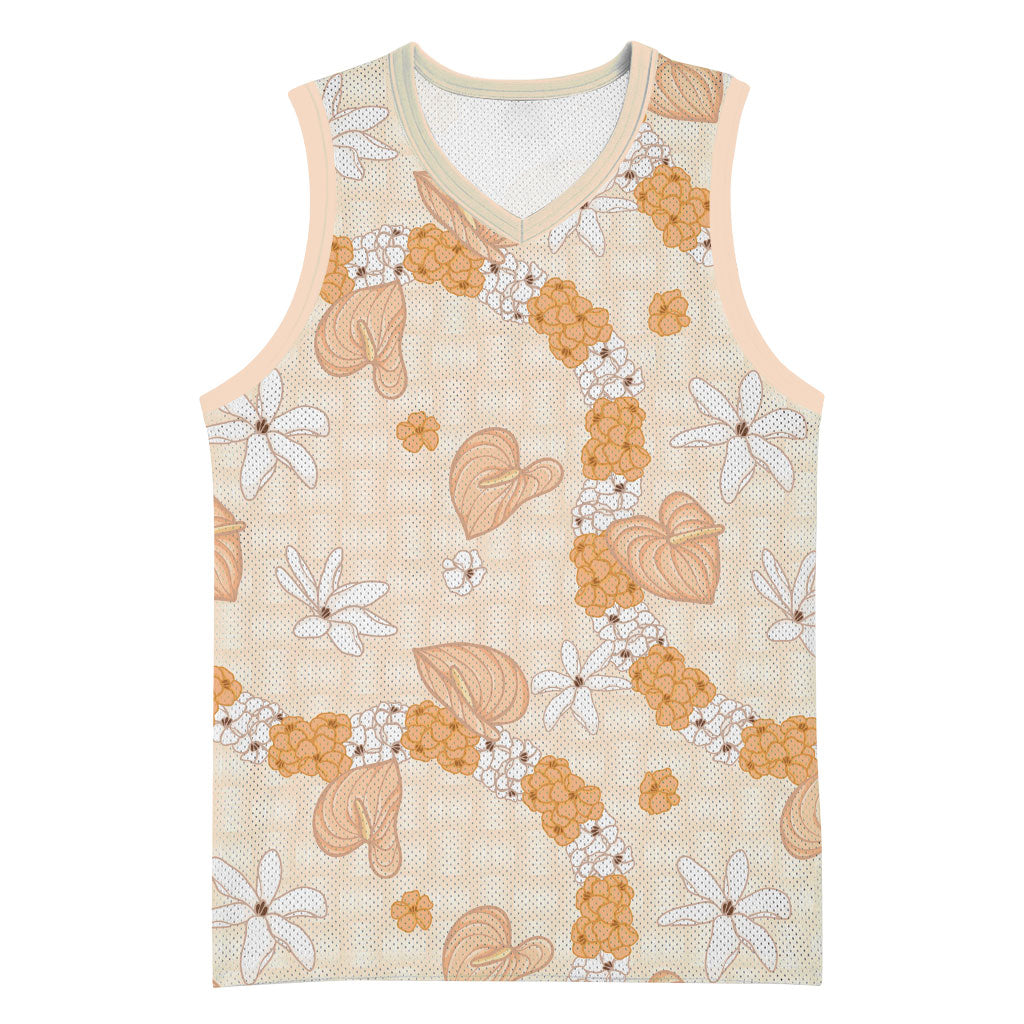 Hawaii Anthurium Tiare Pikake Lei Basketball Jersey Alani Lauhala Art Pattern