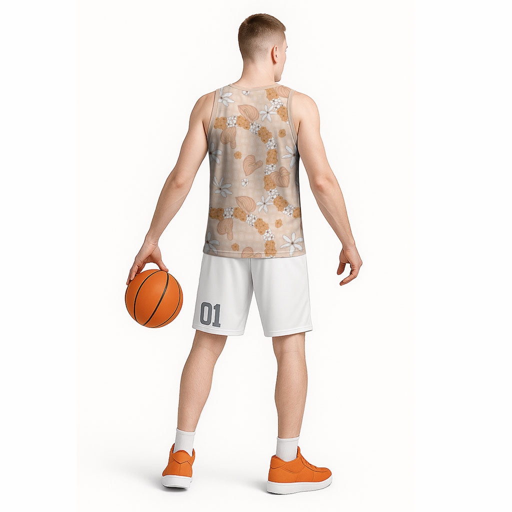 Hawaii Anthurium Tiare Pikake Lei Basketball Jersey Alani Lauhala Art Pattern