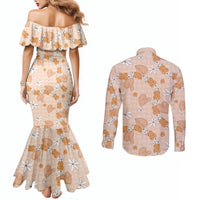 Hawaii Anthurium Tiare Pikake Lei Couples Matching Mermaid Dress and Long Sleeve Button Shirt Alani Lauhala Art Pattern LT01 - Polynesian Pride