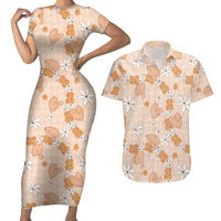 Hawaii Anthurium Tiare Pikake Lei Couples Matching Short Sleeve Bodycon Dress and Hawaiian Shirt Alani Lauhala Art Pattern