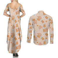 Hawaii Anthurium Tiare Pikake Lei Couples Matching Summer Maxi Dress and Long Sleeve Button Shirt Alani Lauhala Art Pattern