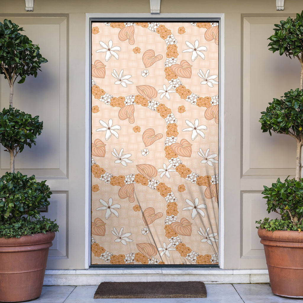Hawaii Anthurium Tiare Pikake Lei Door Cover Alani Lauhala Art Pattern