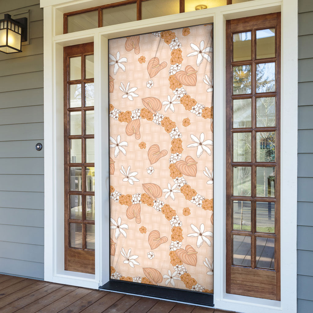 Hawaii Anthurium Tiare Pikake Lei Door Cover Alani Lauhala Art Pattern