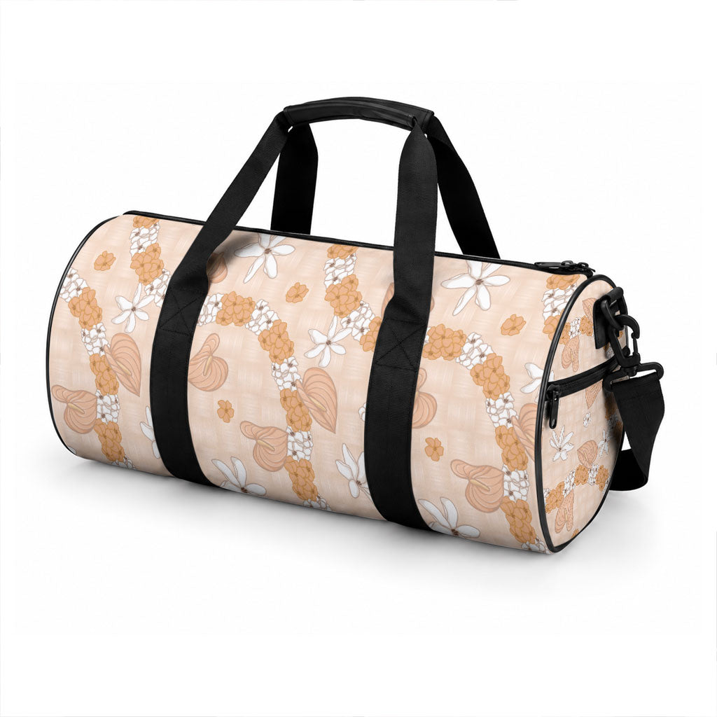 Hawaii Anthurium Tiare Pikake Lei Duffle Bag Alani Lauhala Art Pattern LT01 - Polynesian Pride