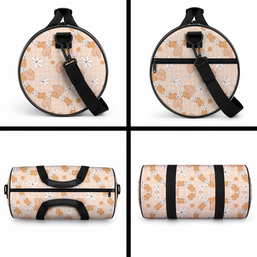 Hawaii Anthurium Tiare Pikake Lei Duffle Bag Alani Lauhala Art Pattern LT01 - Polynesian Pride