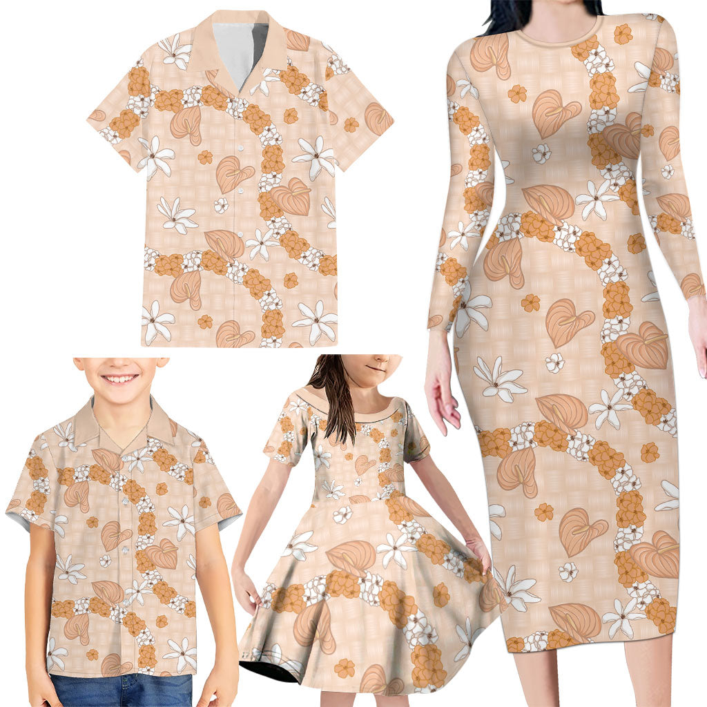 Hawaii Anthurium Tiare Pikake Lei Family Matching Long Sleeve Bodycon Dress and Hawaiian Shirt Alani Lauhala Art Pattern LT01 - Polynesian Pride