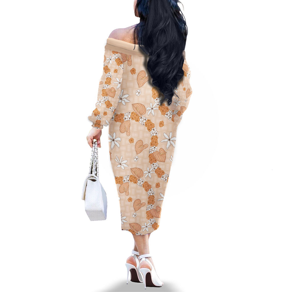 Hawaii Anthurium Tiare Pikake Lei Family Matching Off The Shoulder Long Sleeve Dress and Hawaiian Shirt Alani Lauhala Art Pattern LT01 - Polynesian Pride