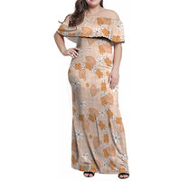 Hawaii Anthurium Tiare Pikake Lei Family Matching Off Shoulder Maxi Dress and Hawaiian Shirt Alani Lauhala Art Pattern LT01 Mom's Dress Orange - Polynesian Pride