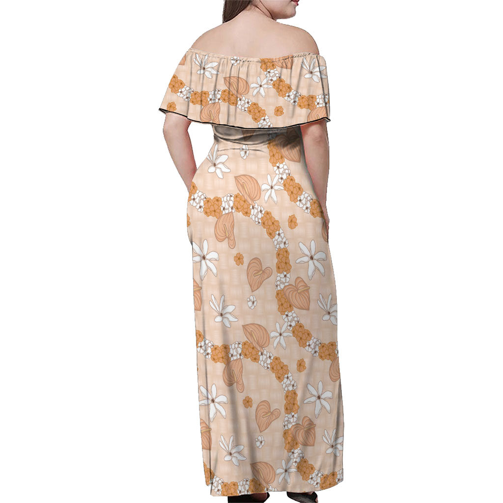 Hawaii Anthurium Tiare Pikake Lei Family Matching Off Shoulder Maxi Dress and Hawaiian Shirt Alani Lauhala Art Pattern LT01 - Polynesian Pride
