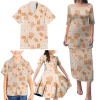 Hawaii Anthurium Tiare Pikake Lei Family Matching Puletasi and Hawaiian Shirt Alani Lauhala Art Pattern