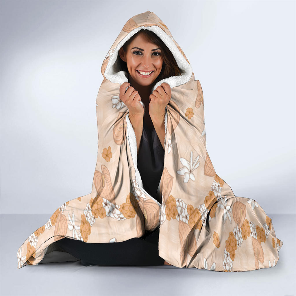 Hawaii Anthurium Tiare Pikake Lei Hooded Blanket Alani Lauhala Art Pattern