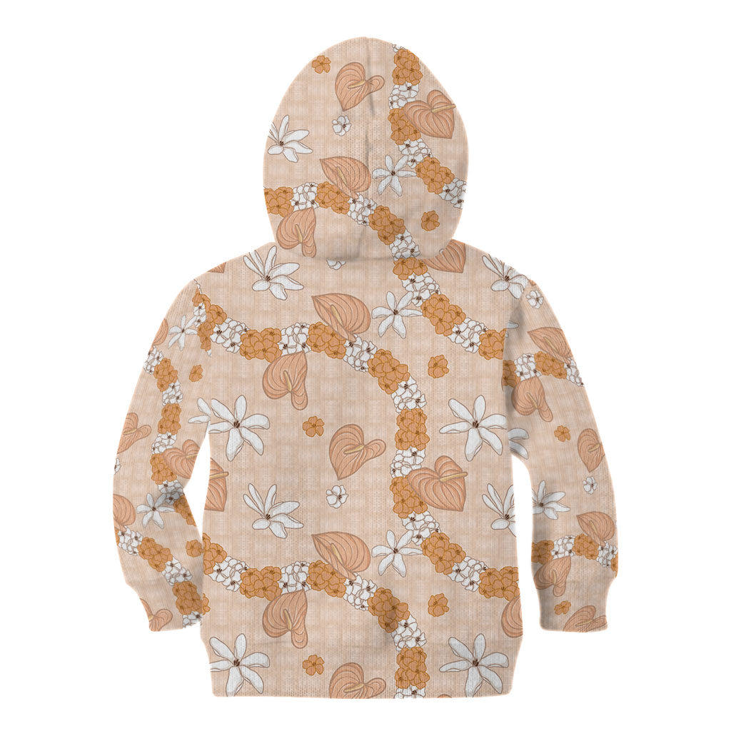 Hawaii Anthurium Tiare Pikake Lei Kid Hoodie Alani Lauhala Art Pattern