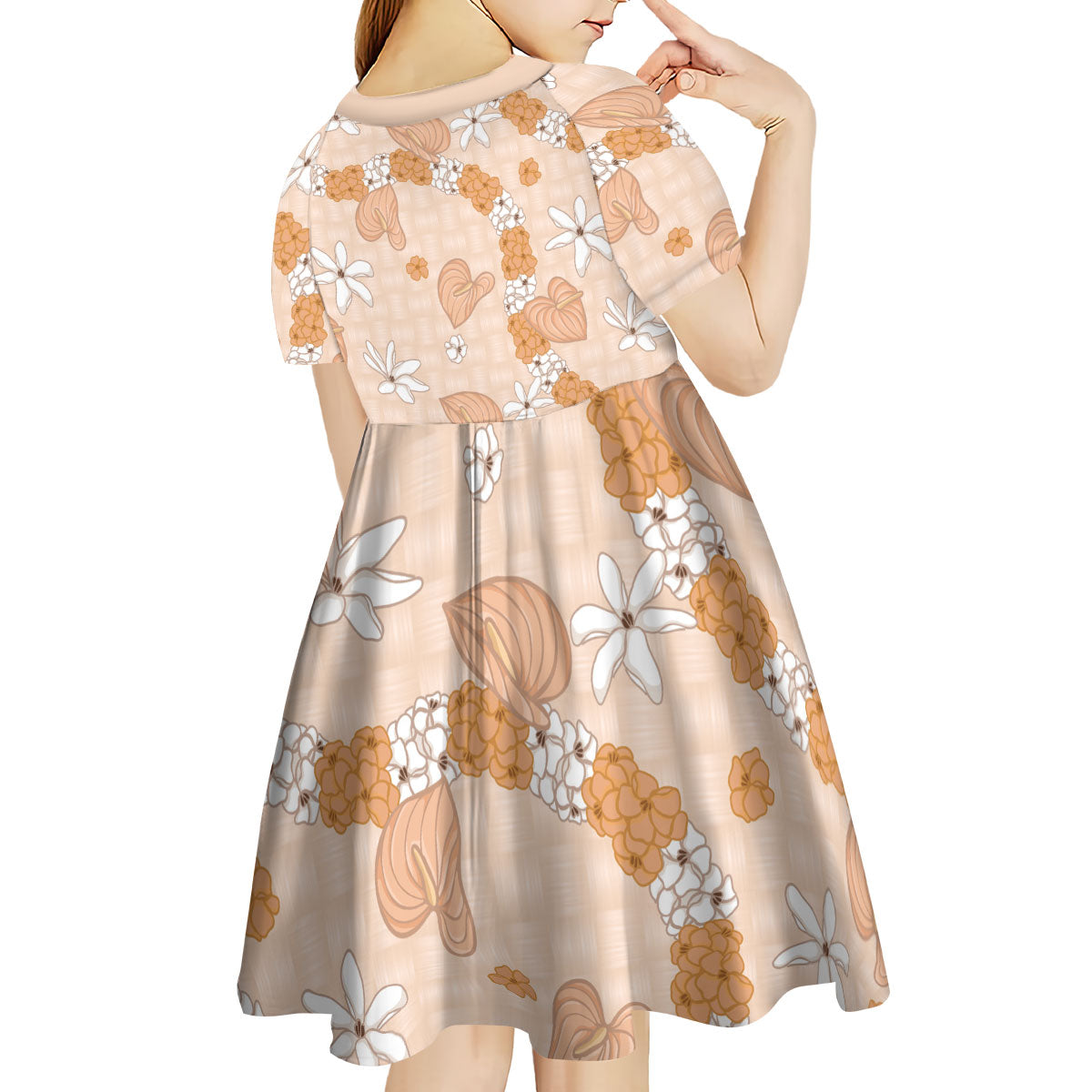 Hawaii Anthurium Tiare Pikake Lei Kid Short Sleeve Dress Alani Lauhala Art Pattern