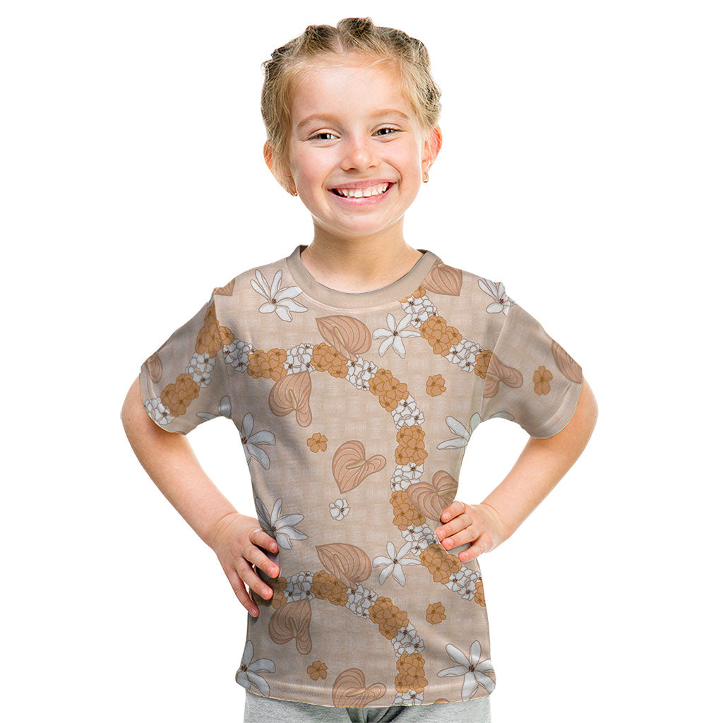 Hawaii Anthurium Tiare Pikake Lei Kid T Shirt Alani Lauhala Art Pattern