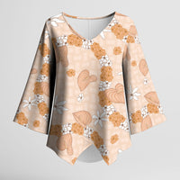 Hawaii Anthurium Tiare Pikake Lei Kimono Sleeve Blouse Alani Lauhala Art Pattern