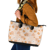 Hawaii Anthurium Tiare Pikake Lei Leather Tote Bag Alani Lauhala Art Pattern