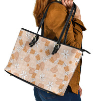 Hawaii Anthurium Tiare Pikake Lei Leather Tote Bag Alani Lauhala Art Pattern