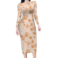 Hawaii Anthurium Tiare Pikake Lei Long Sleeve Bodycon Dress Alani Lauhala Art Pattern