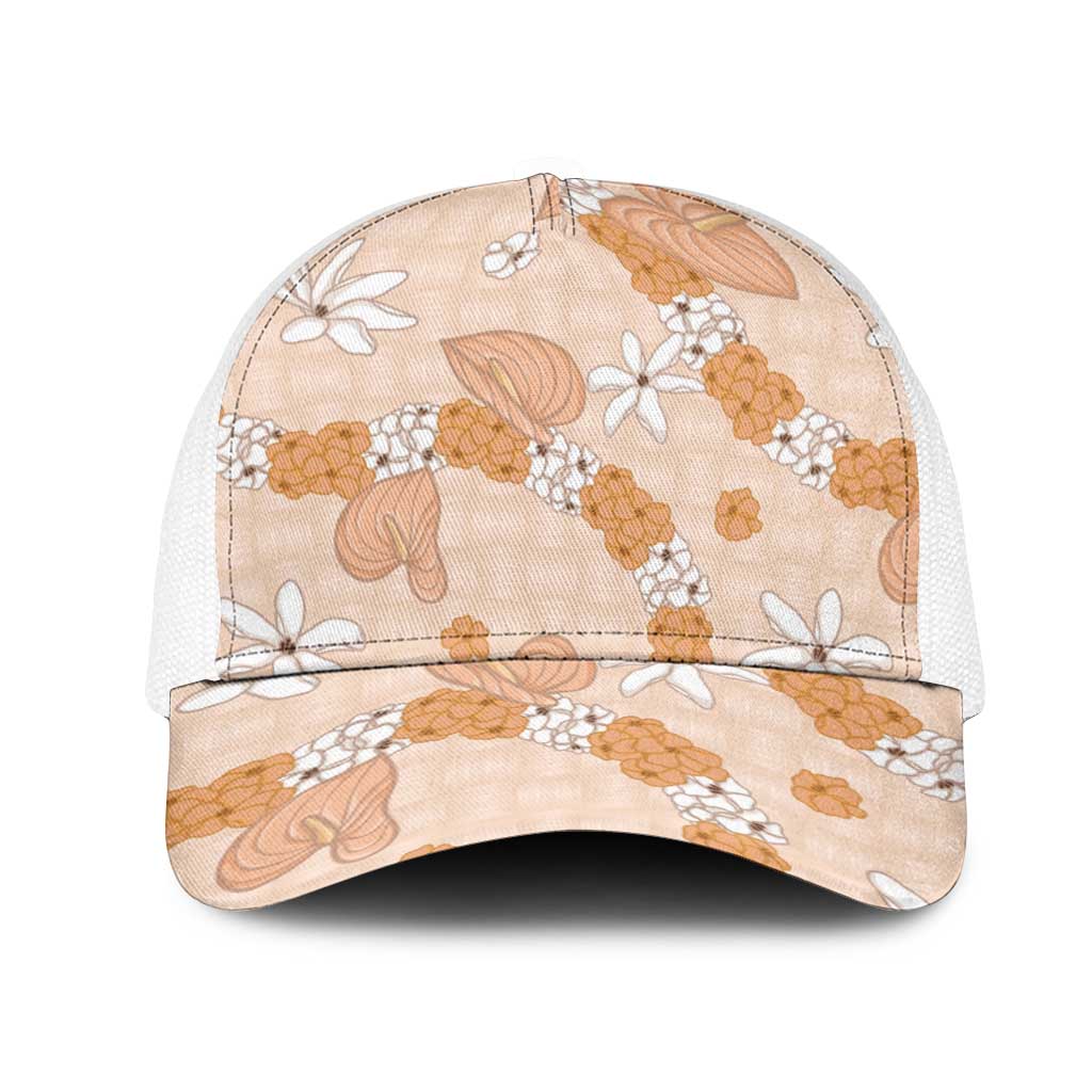 Hawaii Anthurium Tiare Pikake Lei Mesh Trucker Cap Alani Lauhala Art Pattern