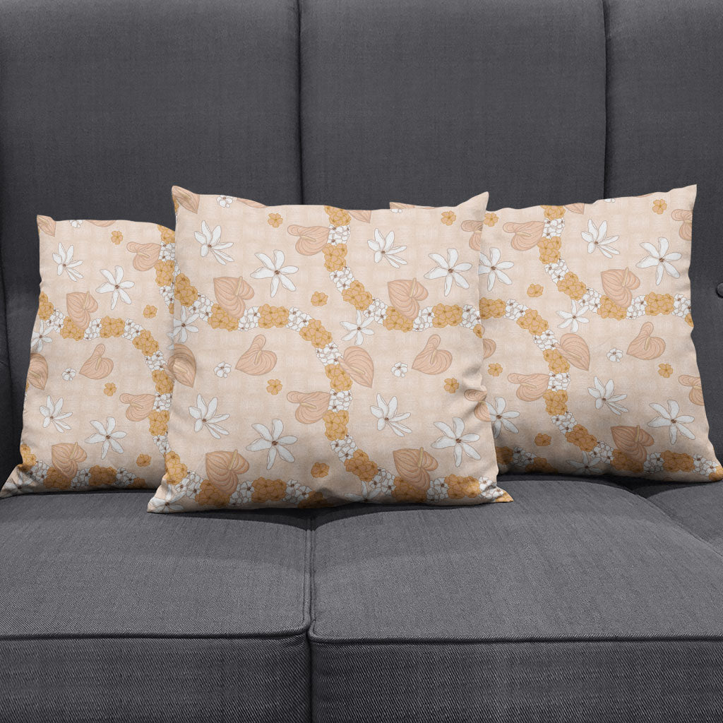 Hawaii Anthurium Tiare Pikake Lei Pillow Cover Alani Lauhala Art Pattern