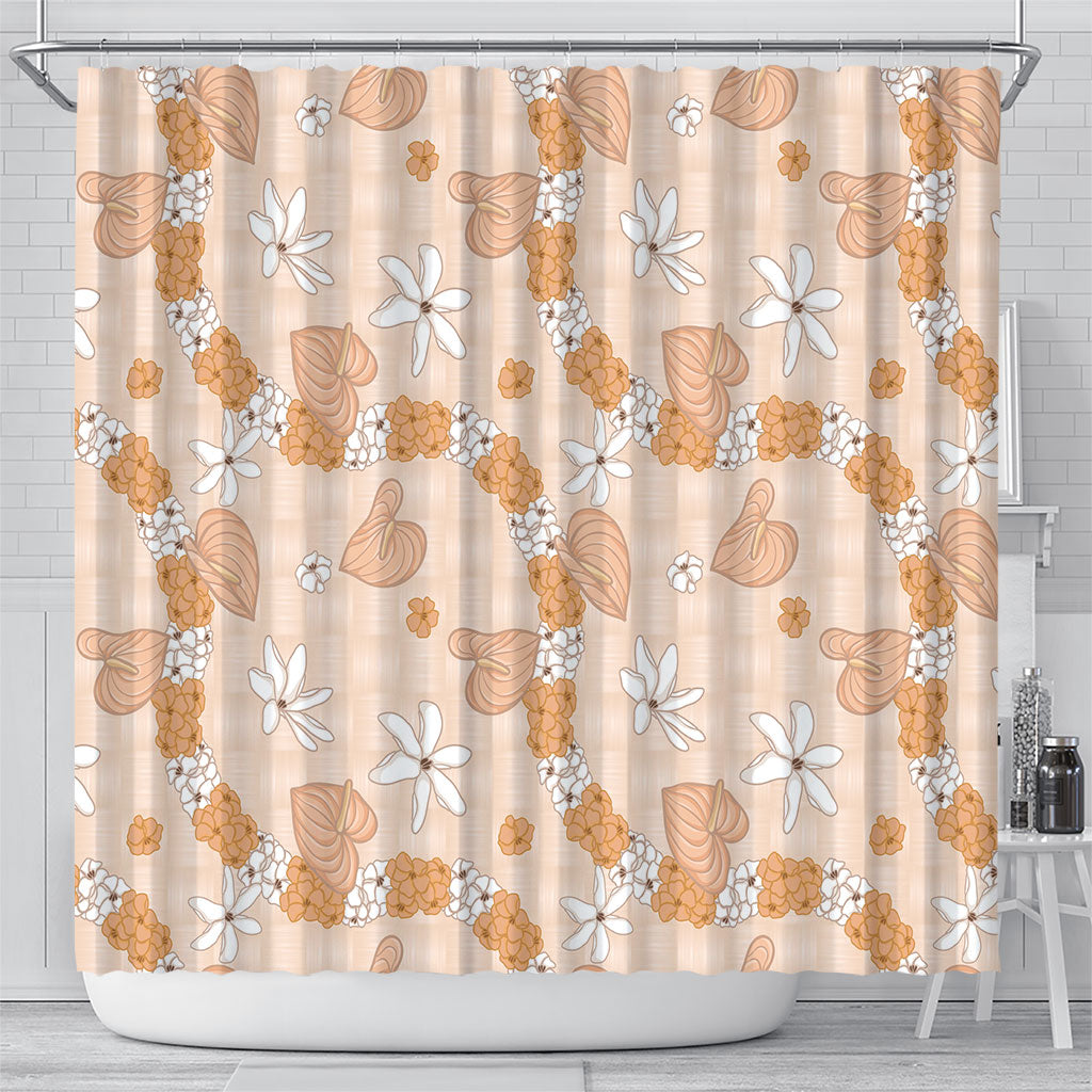 Hawaii Anthurium Tiare Pikake Lei Shower Curtain Alani Lauhala Art Pattern
