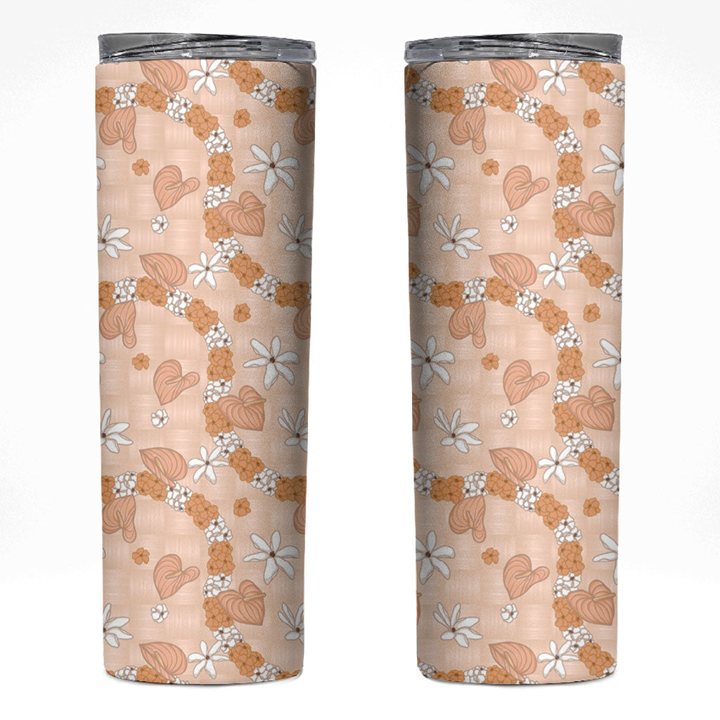 Hawaii Anthurium Tiare Pikake Lei Skinny Tumbler Alani Lauhala Art Pattern