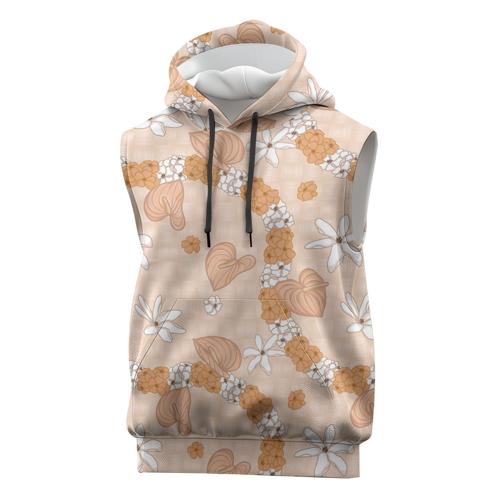 Hawaii Anthurium Tiare Pikake Lei Sleeveless Hoodie Alani Lauhala Art Pattern