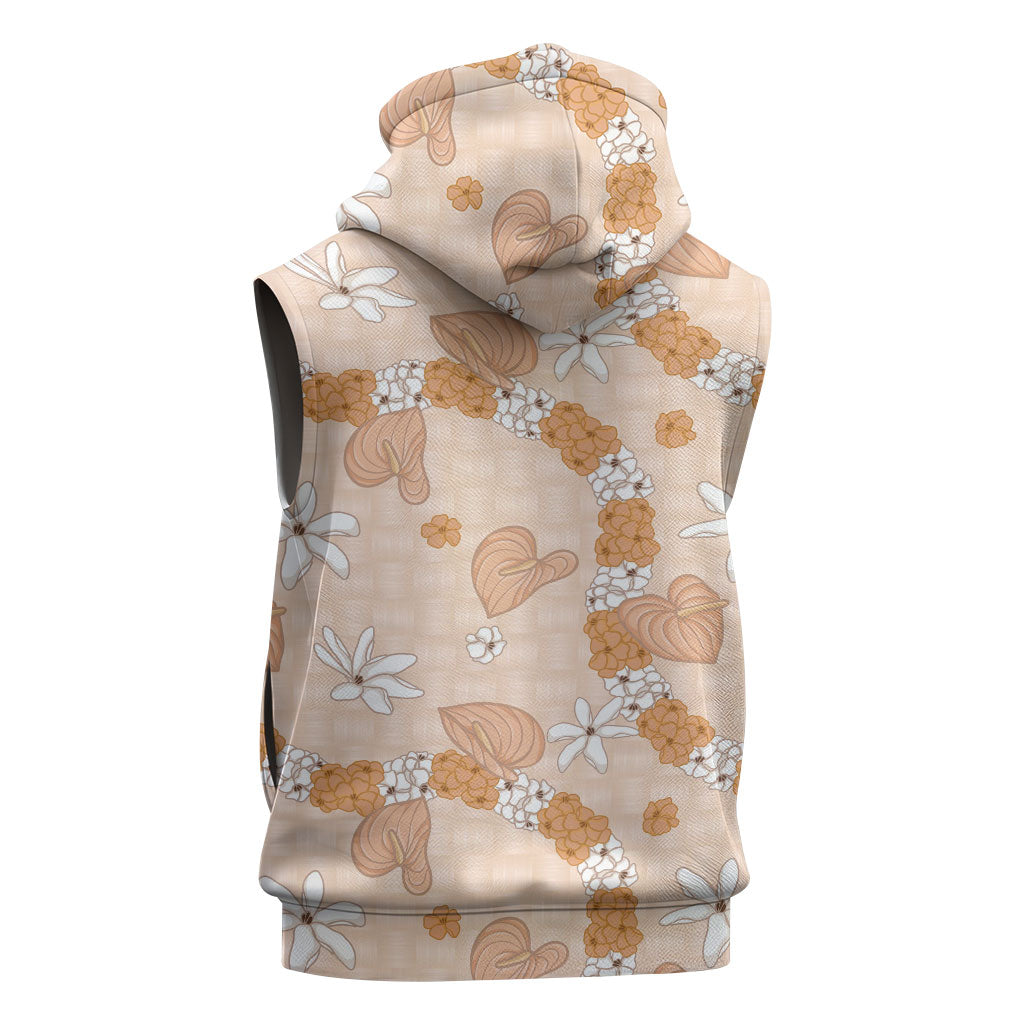 Hawaii Anthurium Tiare Pikake Lei Sleeveless Hoodie Alani Lauhala Art Pattern