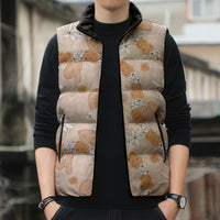 Hawaii Anthurium Tiare Pikake Lei Sleeveless Puffer Jacket Alani Lauhala Art Pattern
