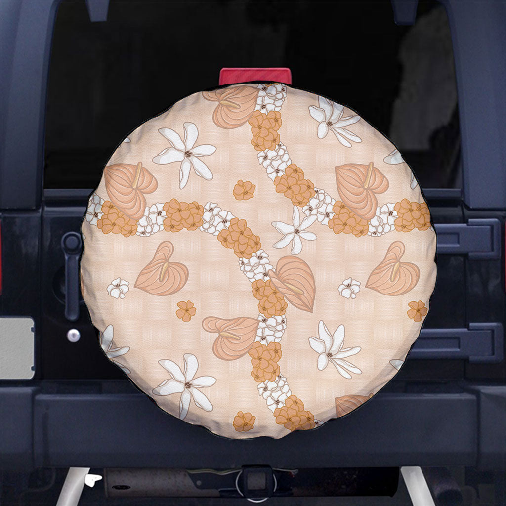Hawaii Anthurium Tiare Pikake Lei Spare Tire Cover Alani Lauhala Art Pattern