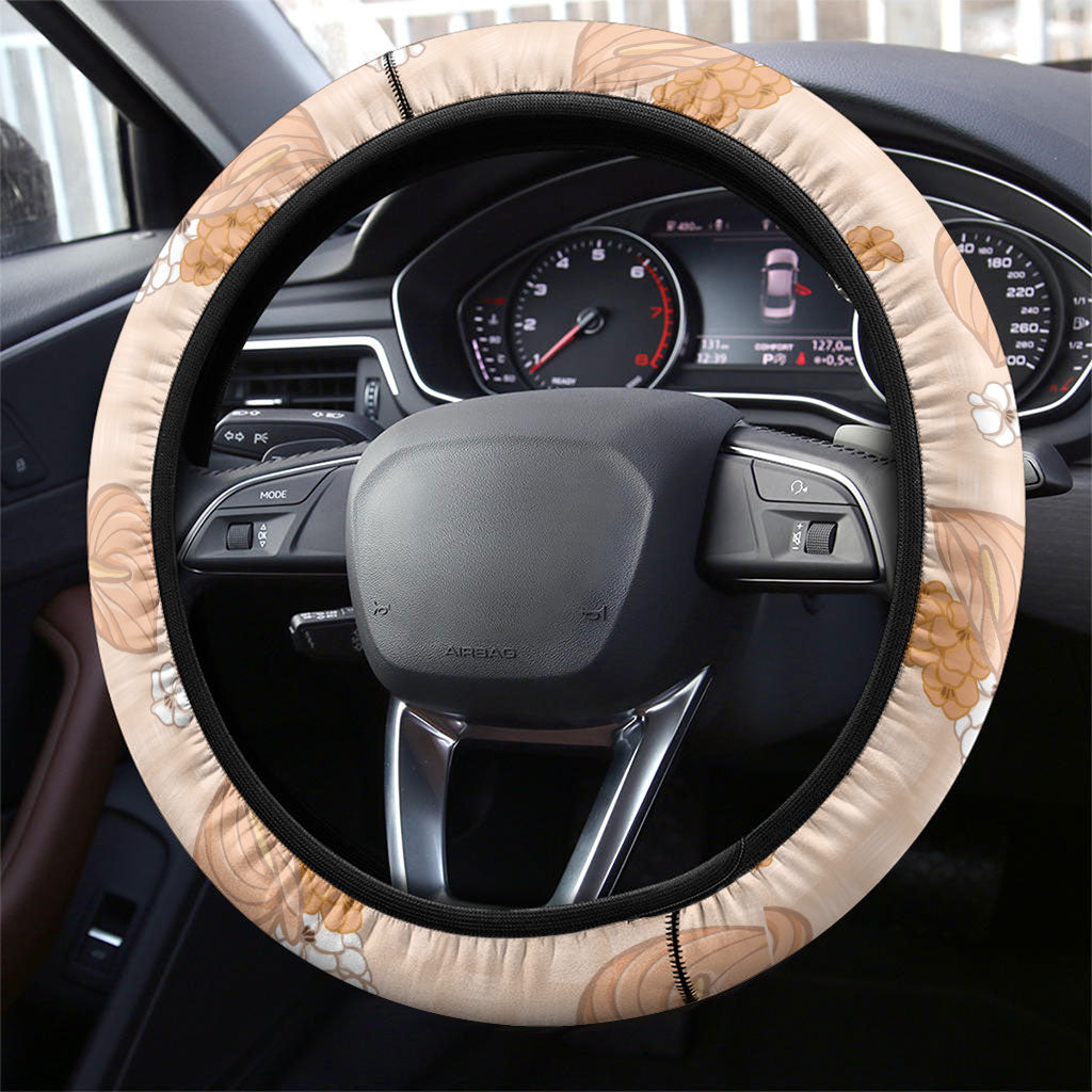 Hawaii Anthurium Tiare Pikake Lei Steering Wheel Cover Alani Lauhala Art Pattern