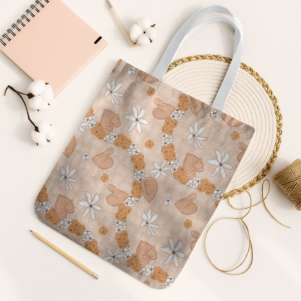 Hawaii Anthurium Tiare Pikake Lei Tote Bag Alani Lauhala Art Pattern