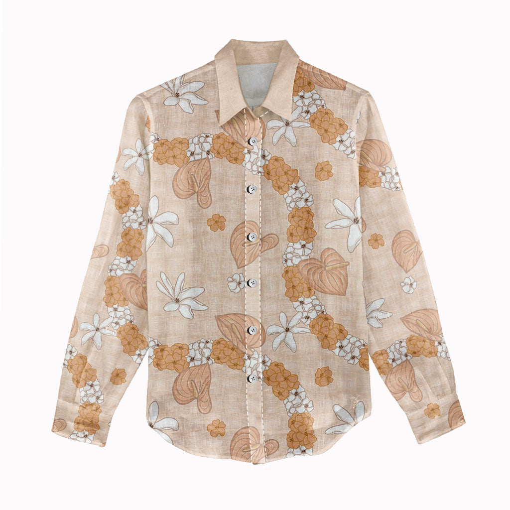 Hawaii Anthurium Tiare Pikake Lei Women Casual Shirt Alani Lauhala Art Pattern