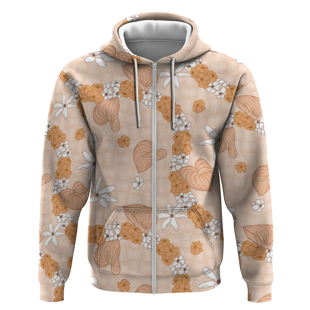 Hawaii Anthurium Tiare Pikake Lei Zip Hoodie Alani Lauhala Art Pattern
