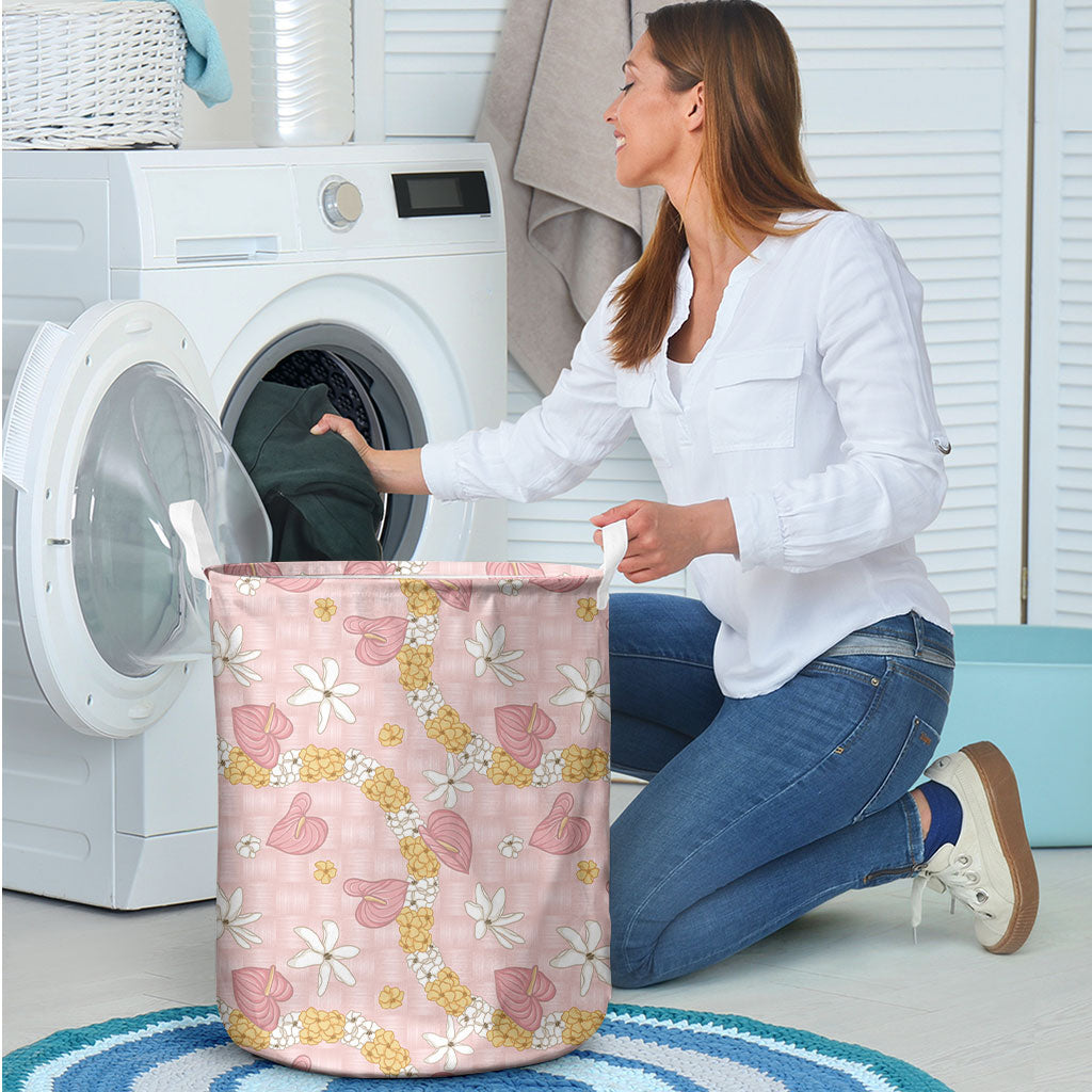 Hawaii Anthurium Tiare Pikake Lei Laundry Basket Akala Lauhala Art Pattern