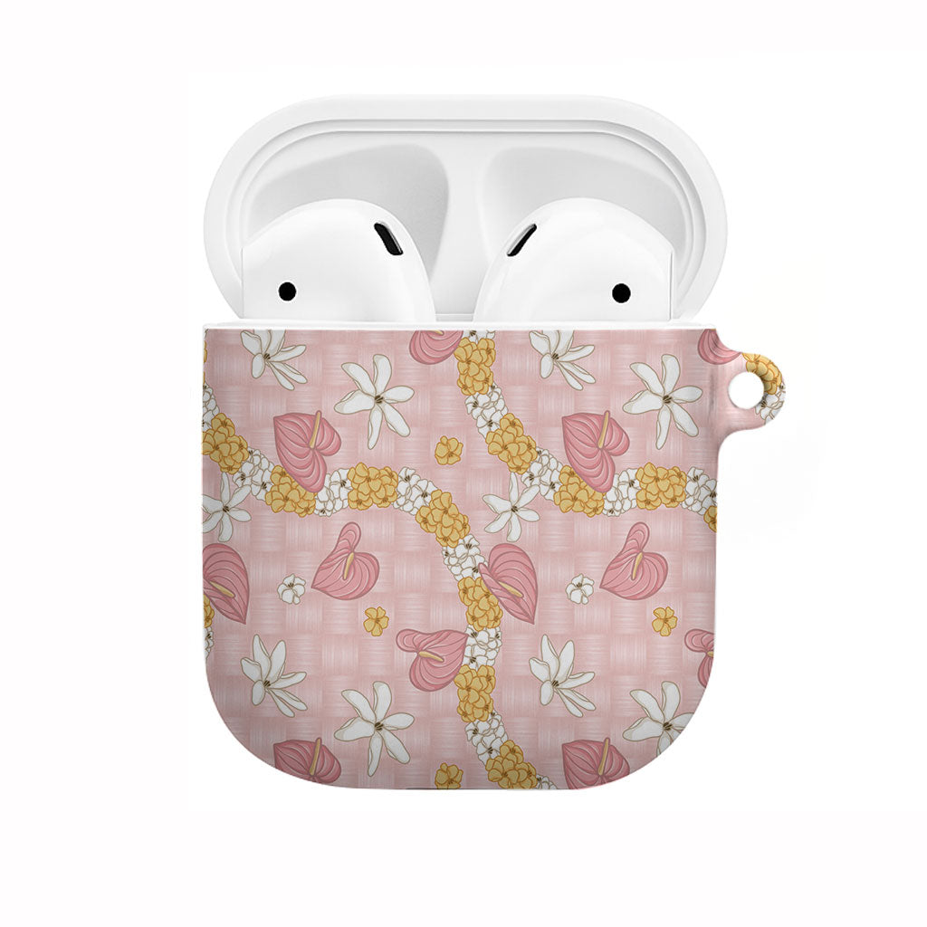 Hawaii Anthurium Tiare Pikake Lei AirPods Case Akala Lauhala Art Pattern