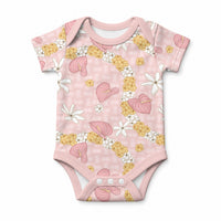 Hawaii Anthurium Tiare Pikake Lei Baby Onesie Akala Lauhala Art Pattern LT01 Pink - Polynesian Pride