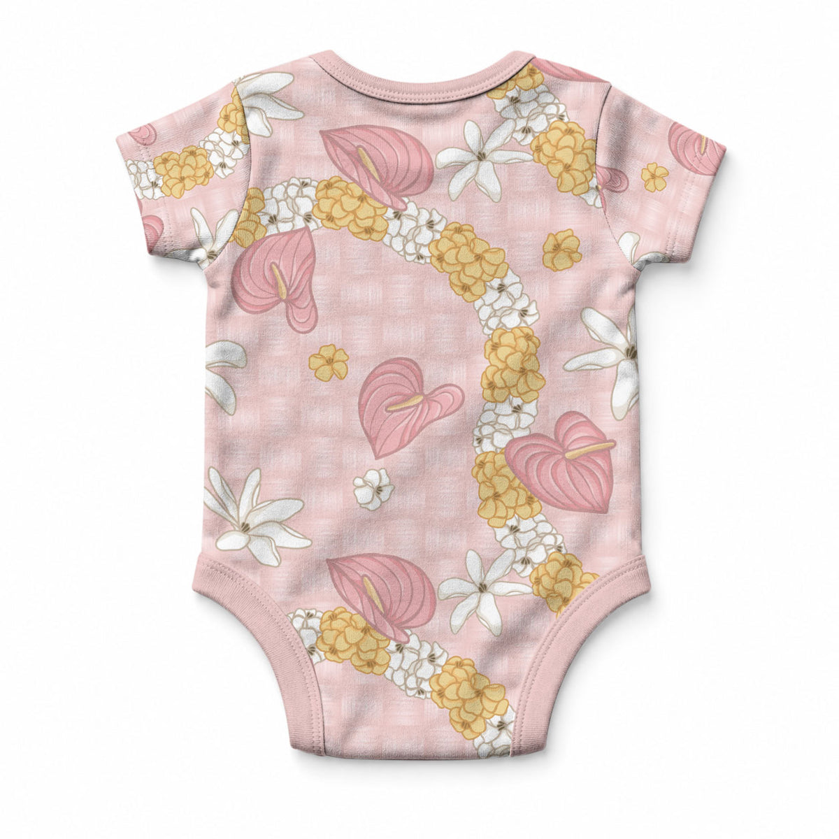 Hawaii Anthurium Tiare Pikake Lei Baby Onesie Akala Lauhala Art Pattern LT01 - Polynesian Pride