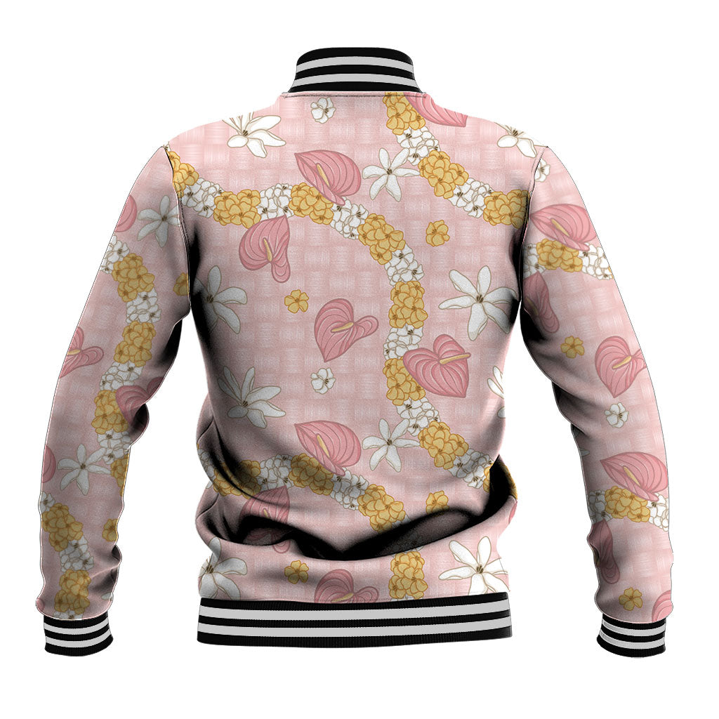 Hawaii Anthurium Tiare Pikake Lei Baseball Jacket Akala Lauhala Art Pattern