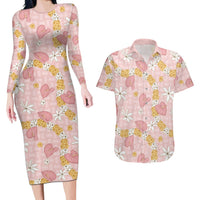 Hawaii Anthurium Tiare Pikake Lei Couples Matching Long Sleeve Bodycon Dress and Hawaiian Shirt Akala Lauhala Art Pattern
