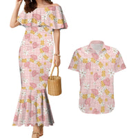 Hawaii Anthurium Tiare Pikake Lei Couples Matching Mermaid Dress and Hawaiian Shirt Akala Lauhala Art Pattern LT01 Pink - Polynesian Pride