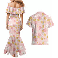 Hawaii Anthurium Tiare Pikake Lei Couples Matching Mermaid Dress and Hawaiian Shirt Akala Lauhala Art Pattern LT01 - Polynesian Pride