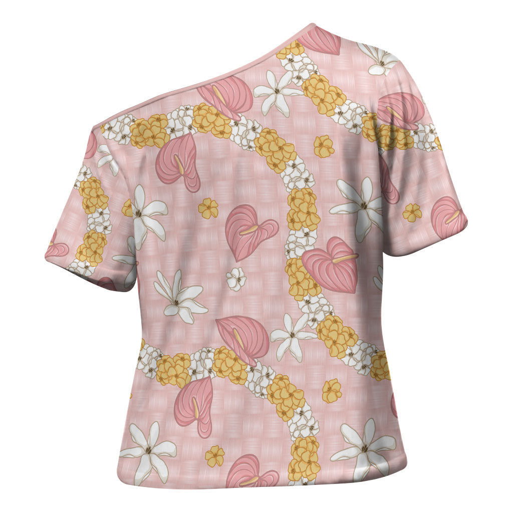 Hawaii Anthurium Tiare Pikake Lei Cross Shoulder Shirt Akala Lauhala Art Pattern