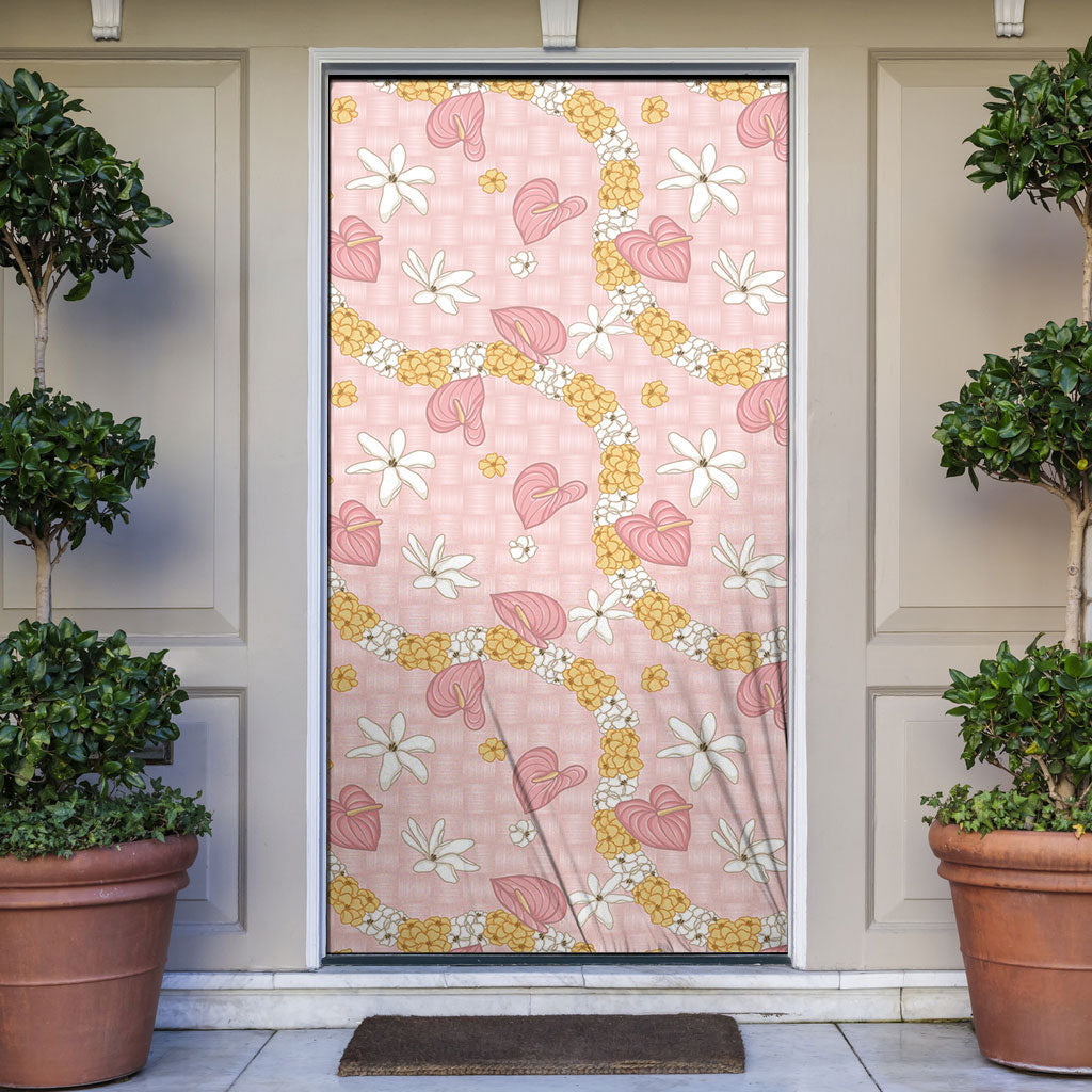Hawaii Anthurium Tiare Pikake Lei Door Cover Akala Lauhala Art Pattern