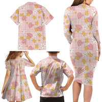 Hawaii Anthurium Tiare Pikake Lei Family Matching Long Sleeve Bodycon Dress and Hawaiian Shirt Akala Lauhala Art Pattern LT01 - Polynesian Pride